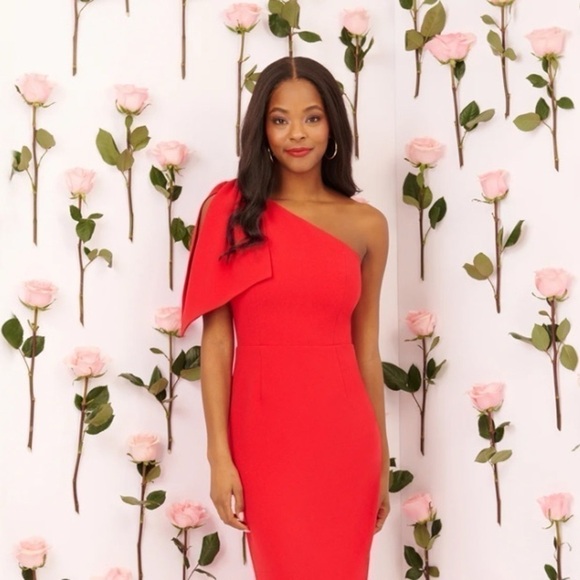 Dress The Population Tiff Red Rouge One Shoulder Bow Mini Dress - Picture 1 of 14